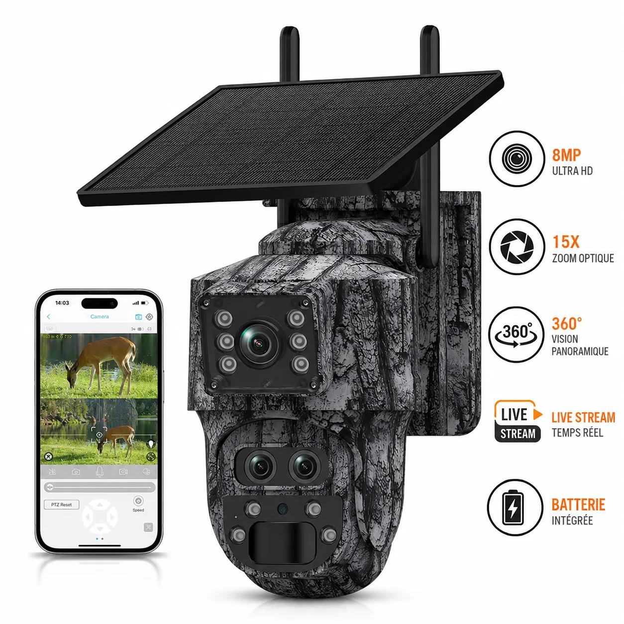 RoG V360 — Caméra solaire 4G motorisée + Zoom optique 15x